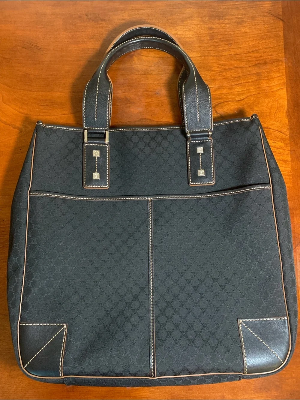 Celine Macadam Tote Handbag Black Canvas Leather